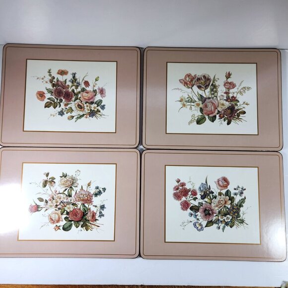 Pimpernel Placemats Floral Bouquet Set of 4 Pink Border Made in England … - Picture 2 of 10